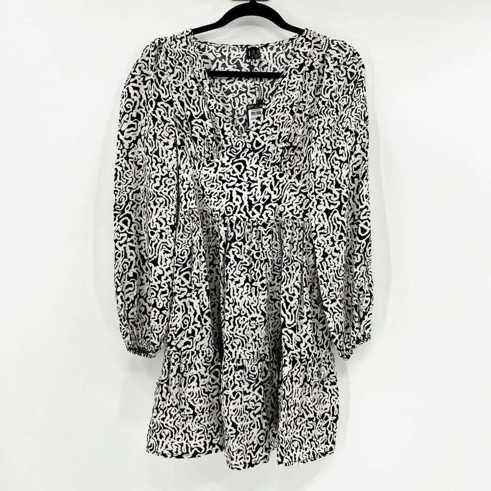 NWT Vero Moda Women's Black White Clara Long Sleeve Mini‎ Dress Size S
